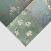 Papier Mousseline Chinoiserie Vert et Pomme vieilles fleurs 1 (Détail)