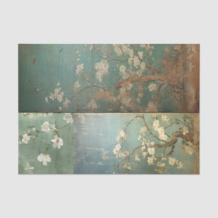 Papier Mousseline Chinoiserie Vert et Pomme vieilles fleurs 1
