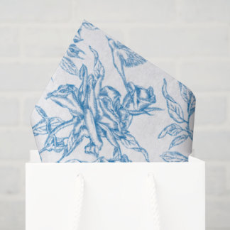 Papier Mousseline Chinoiserie Vintage Rose Bleue Florale Oiseau
