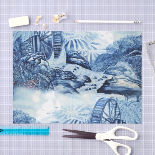 Papier Mousseline Chinoserie bleu et blanc 3 (Artisanat)