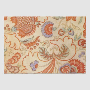 Papier Mousseline Chintz Floral Antique Terracotta Français Vintage