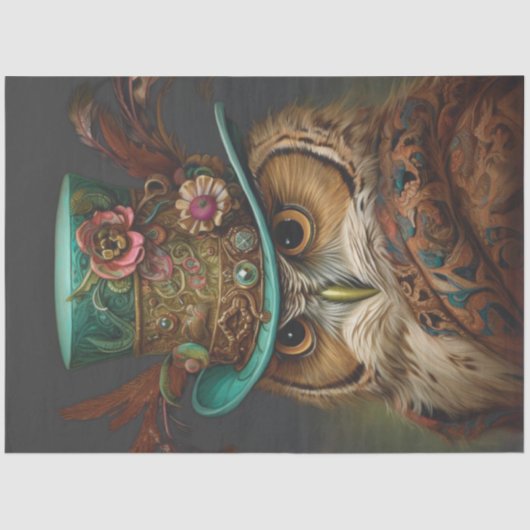 Papier Mousseline Chouette à vapeur de Decoupage Turquoise et Casque (Recto)