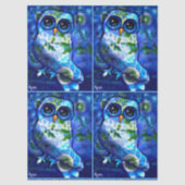 Papier Mousseline Chouette Abstraite Whimsical Blue Green Floral Dec (Recto)