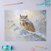 Papier Mousseline Chouette avec des fleurs bleues Peinture Découpage (Artisanat)