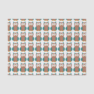 Papier Mousseline Chouette Bleu Brown Cartoon Chouettes Oiseau Impri