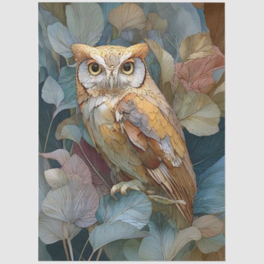 Papier Mousseline Chouette Découpage avec Art Nouveau Feuille (Recto)