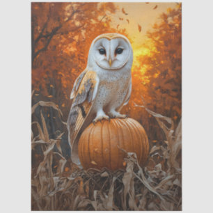 Papier Mousseline Chouette effraie sur citrouille automne découpage