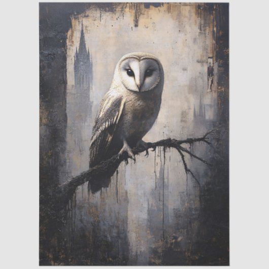 Papier Mousseline Chouette gothique sur le dédécoupage de la branche (Recto)