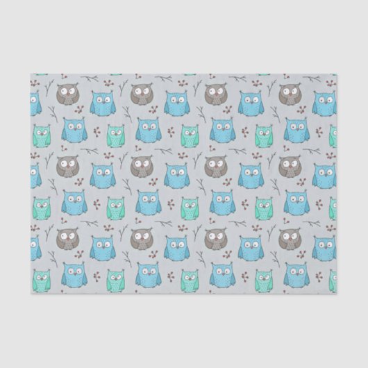 Papier Mousseline Chouette gris bleu mou Motif (Recto)