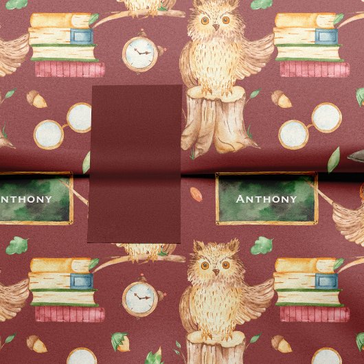 Papier Mousseline Chouette intelligente mignonne avec Chalkboard Nom