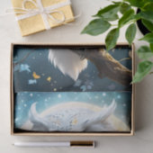 Papier Mousseline Chouette Neige Blanche Et Lune Avec Étincelle, (Cadeau)