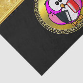 Papier Mousseline Chouette rose et blanche tenant des livres scolair (Détail)