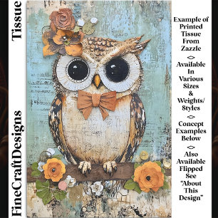 Papier Mousseline Chouette Shabby Chic, nœud papillon, decoupage flo