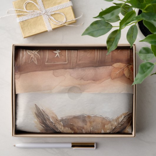 Papier Mousseline Chouette sur livres Aquarelle d'automne (Cadeau)