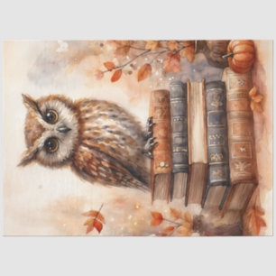 Papier Mousseline Chouette sur livres Aquarelle d'automne