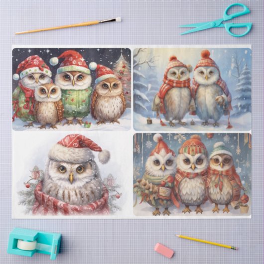 Papier Mousseline Chouettes de Noël (Artisanat)