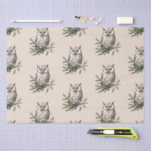 Papier Mousseline Chouettes et fleurs rustiques (Artisanat)