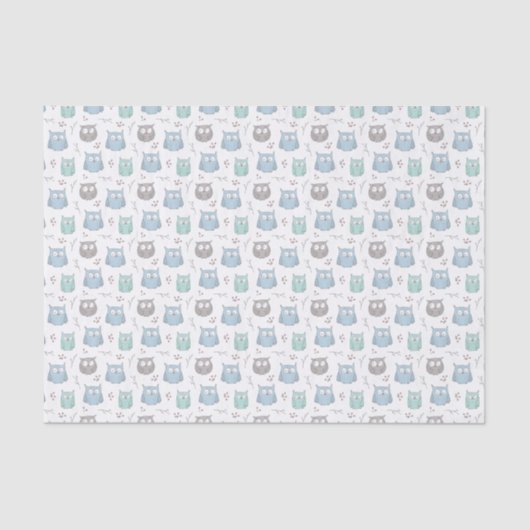 Papier Mousseline Chouettes et Motif de fleurs bleues blanches (Recto)