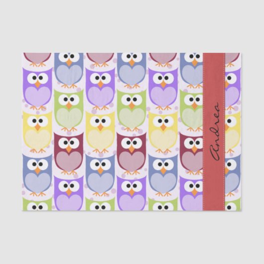 Papier Mousseline Chouettes mignonnes, Chouette Motif, Chouettes col (Recto)