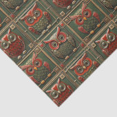 Papier Mousseline Chouettes vertes et rouges (Détail)