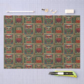 Papier Mousseline Chouettes vertes et rouges (Artisanat)