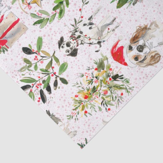 Papier Mousseline Christmas dogs and greenery pattern (Détail)