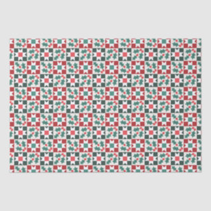 Papier Mousseline Christmas Holly Feuille Geo Quilt