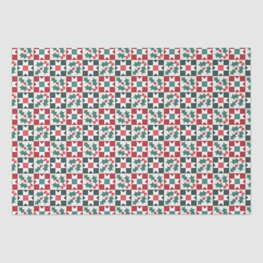 Papier Mousseline Christmas Holly Feuille Geo Quilt (Recto)