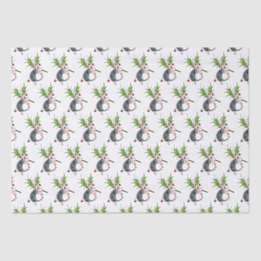 Papier Mousseline Christmas Holly Hedgehog (Recto)