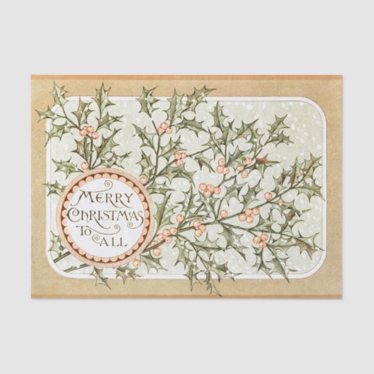 Papier Mousseline Christmas Holly Jolie Antique Salutation (Recto)