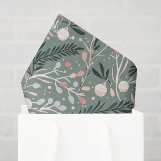 Papier Mousseline Christmas Holly Pattern (Sac cadeau)
