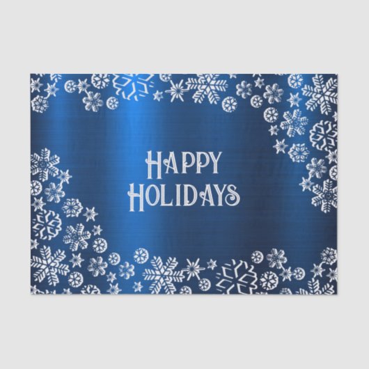 Papier Mousseline Christmas Party White Snowflakes Navy Blue (Recto)