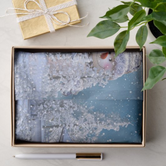 Papier Mousseline Christmas Party Winter White Snowman Blue Rustic (Cadeau)