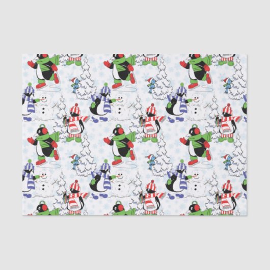 Papier Mousseline Christmas penguin ice skating (Recto)
