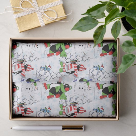Papier Mousseline Christmas penguin ice skating (Cadeau)