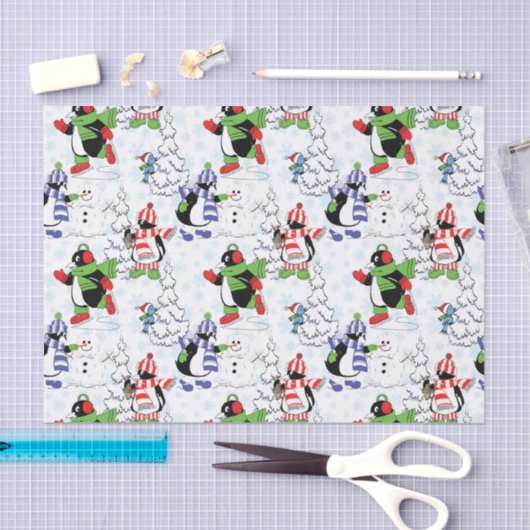 Papier Mousseline Christmas penguin ice skating (Artisanat)