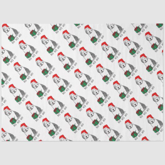 Papier Mousseline Christmas Père Noël Old English Sheepdog (Grey 1) (Recto)