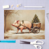 Papier Mousseline Christmas Pig & Tree Cart in Snow EN2L Decoupage (Artisanat)