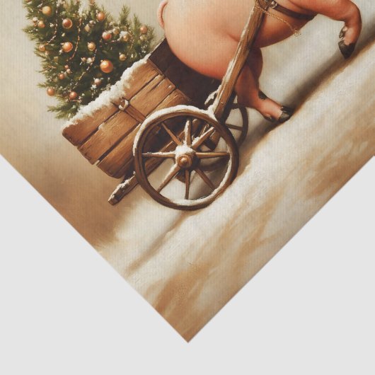 Papier Mousseline Christmas Pig & Tree Cart in Snow EN2R Decoupage (Détail)