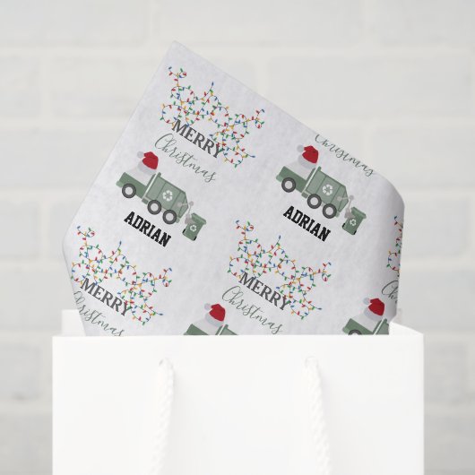 Papier Mousseline Christmas Recycling Garbage Truck Custom Name (Sac cadeau)