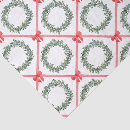 Papier Mousseline Christmas Red Bow and Boxwood Wreath tissue paper (Détail)