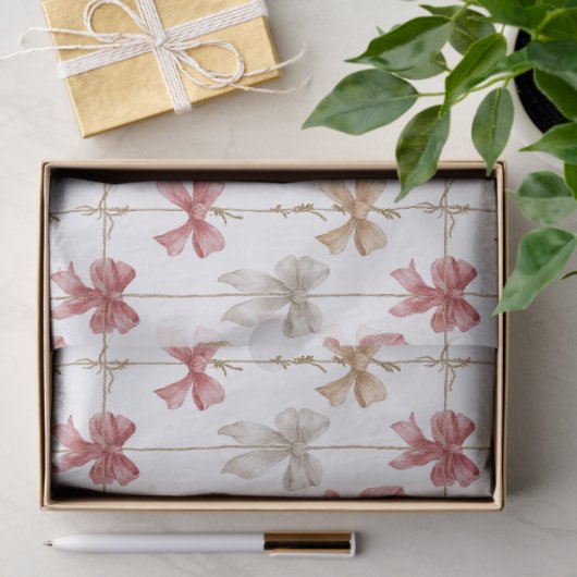 Papier Mousseline Christmas Ribbon Grid Pattern (Cadeau)