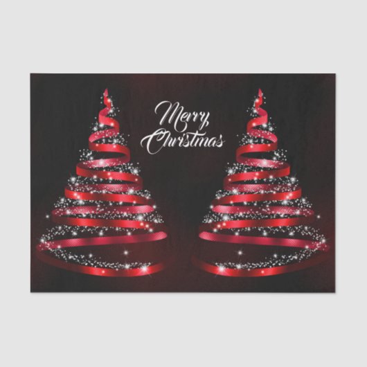 Papier Mousseline Christmas Shiny Red Ribbon Tree Sparkle Black (Recto)