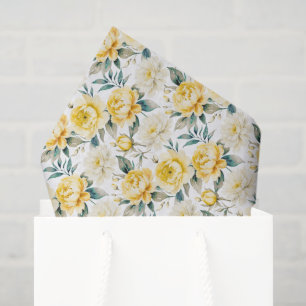 Papier Mousseline Chrysanthème jaune et pivoine floraux élégants