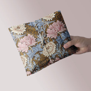 Papier Mousseline Chrysanthème rose Fleurs William Morris