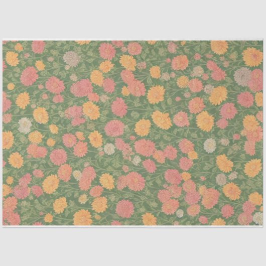 Papier Mousseline Chrysanthèmes fleurs vintage éphémère motif (Recto)