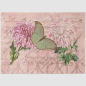 Papier Mousseline Chrysanthèmes rose vintage Luna Moth Ephemera (Recto)