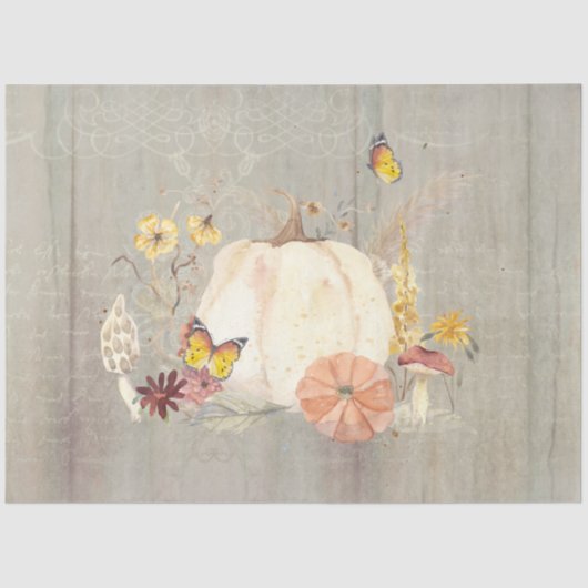 Papier Mousseline Chute Fleur Blanc Citrouille Champignons Bois Déco (Recto)