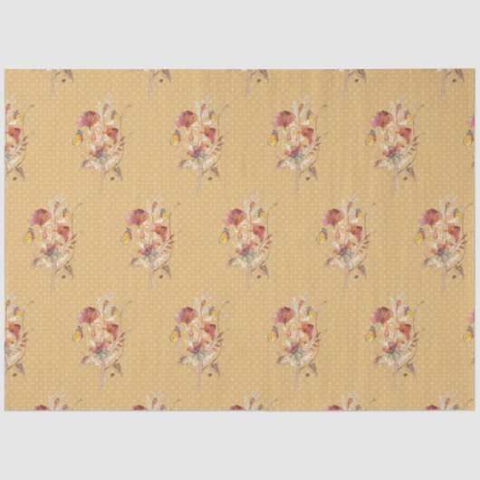 Papier Mousseline Chute Floral Fleur sauvage Papillon moutarde Décou (Recto)