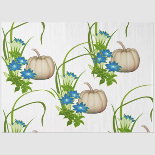 Papier Mousseline Chute Foliage Blanc Citrouille Floral Vert  (Recto)